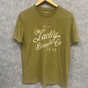 Lucky Brand LA Graphic T-Shirt Vintage Style Casual Cotton Blend Olive‎ Green L